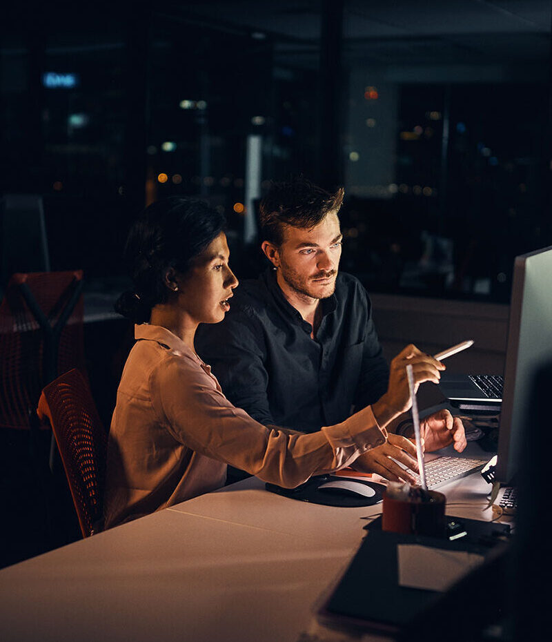 Employees working after hours at night
