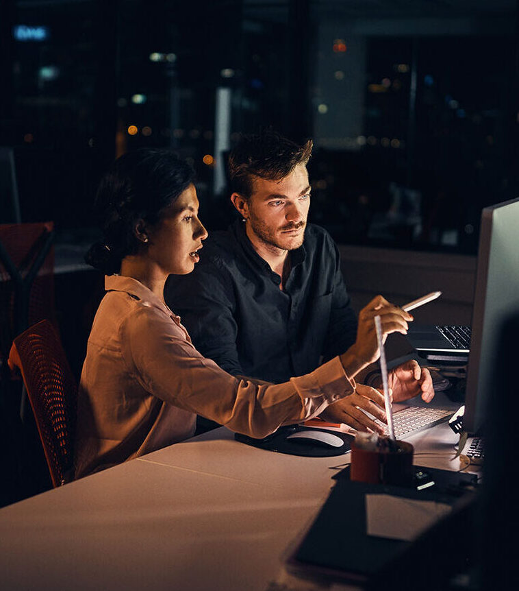 Employees working after hours at night