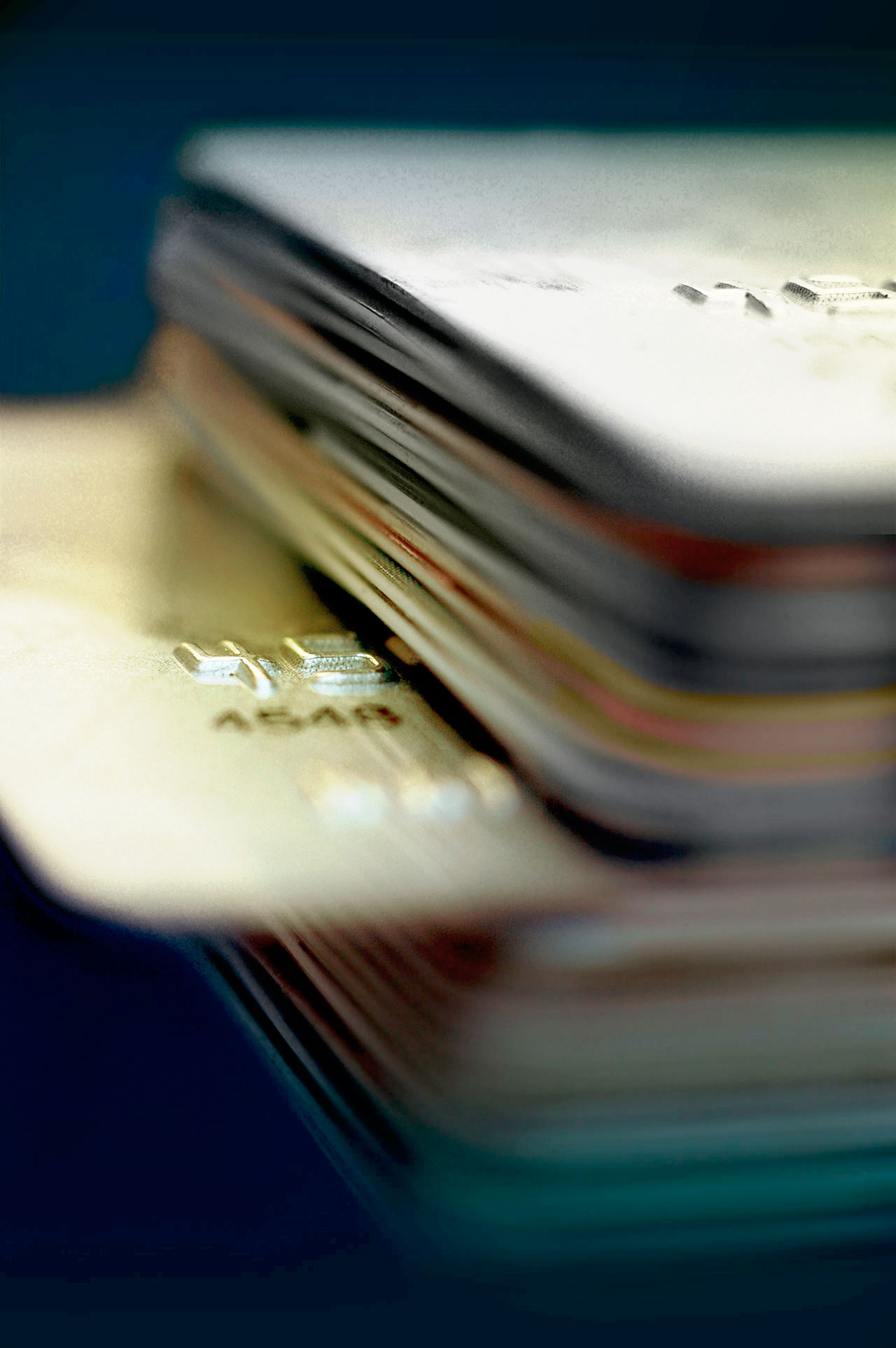 Multicoloured credit cards stacked